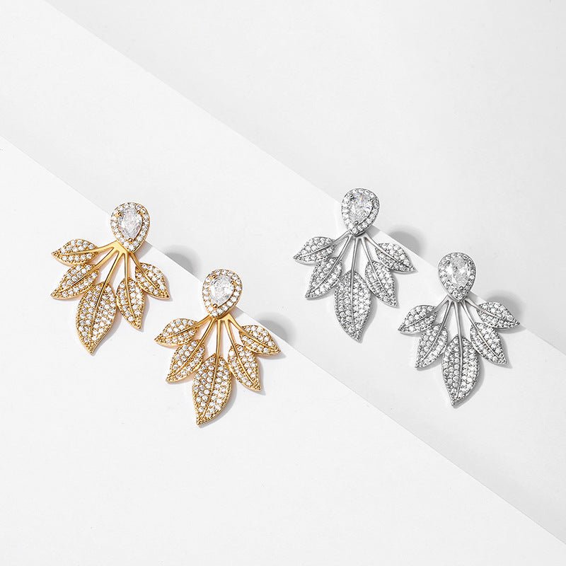 Diamond Leaf Stud Earrings - Amyris London