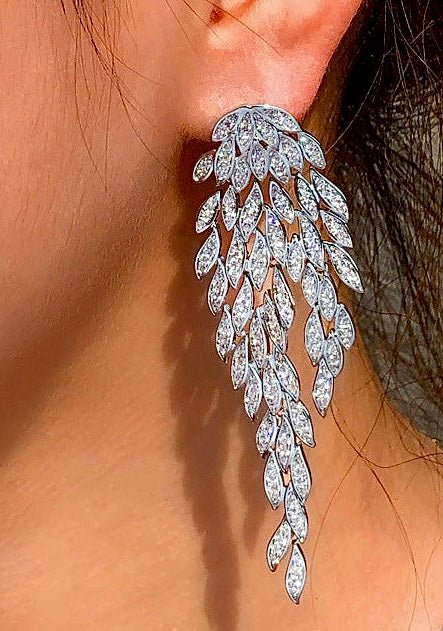 Diamond Leaf Tassel Earrings - Amyris London