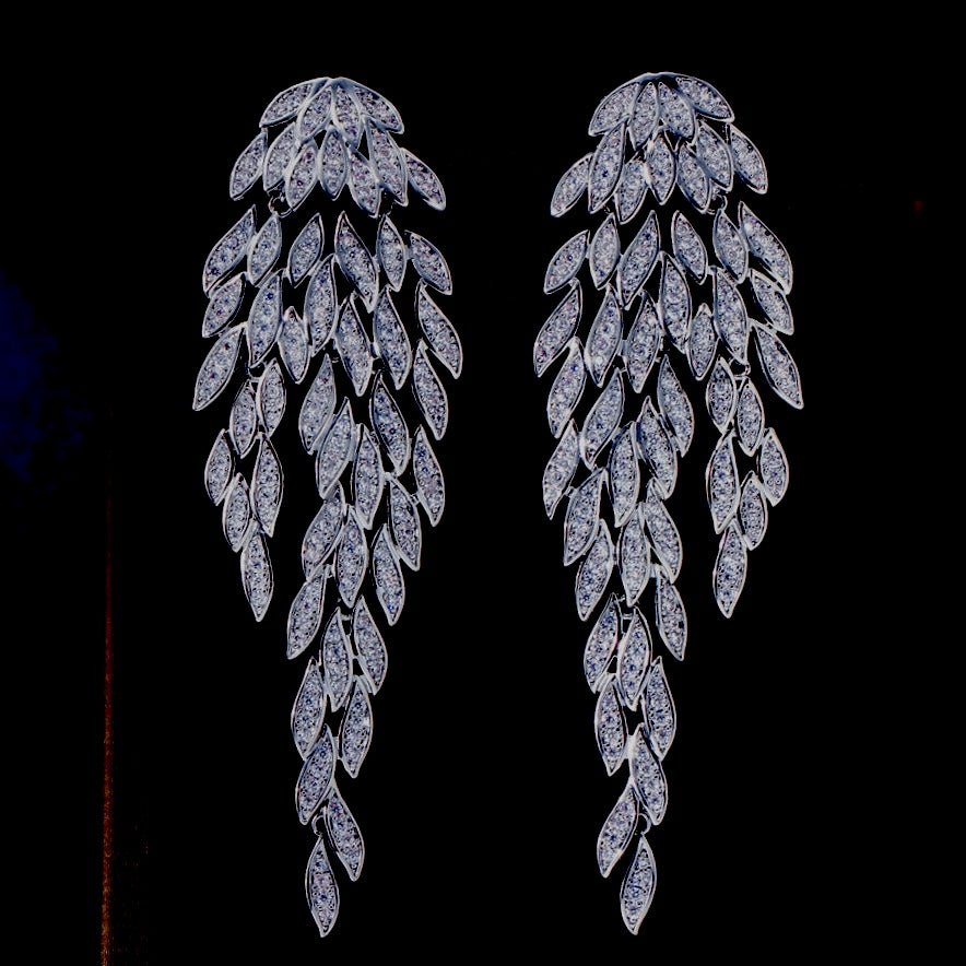 Diamond Leaf Tassel Earrings - Amyris London