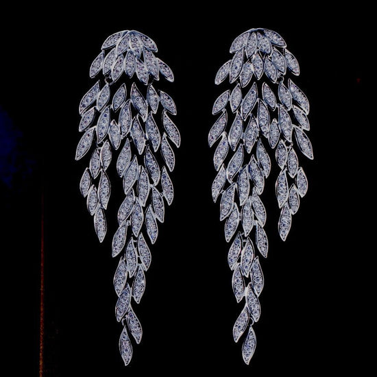 Diamond Leaf Tassel Earrings - Amyris London