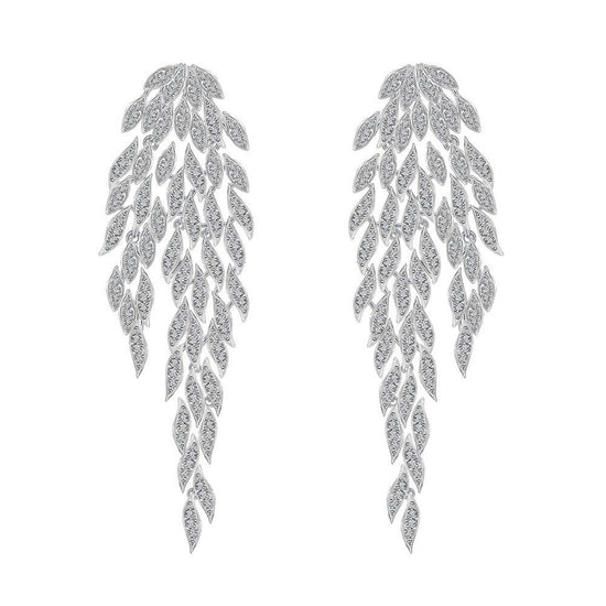 Diamond Leaf Tassel Earrings - Amyris London