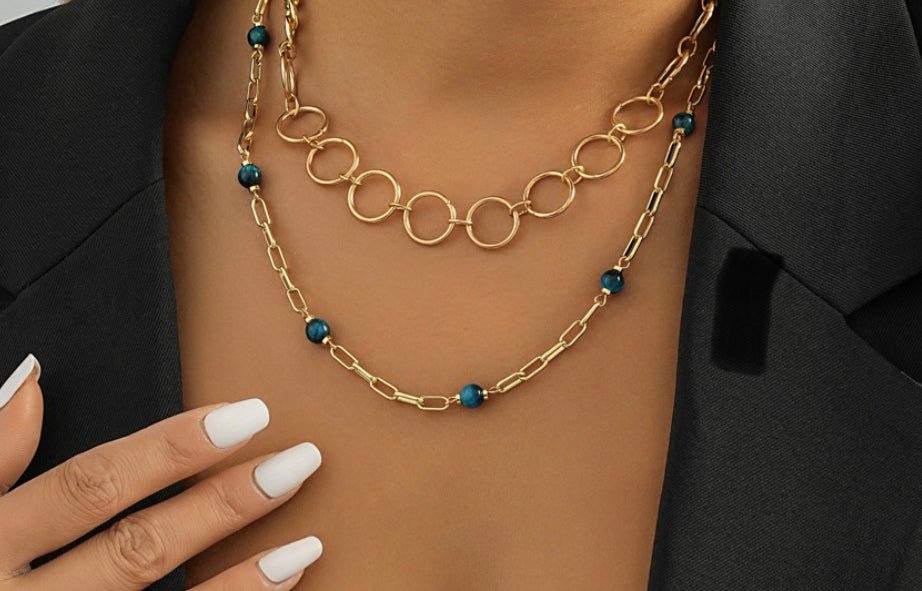 Double Layer Natural Stone Chain Necklace - Amyris London