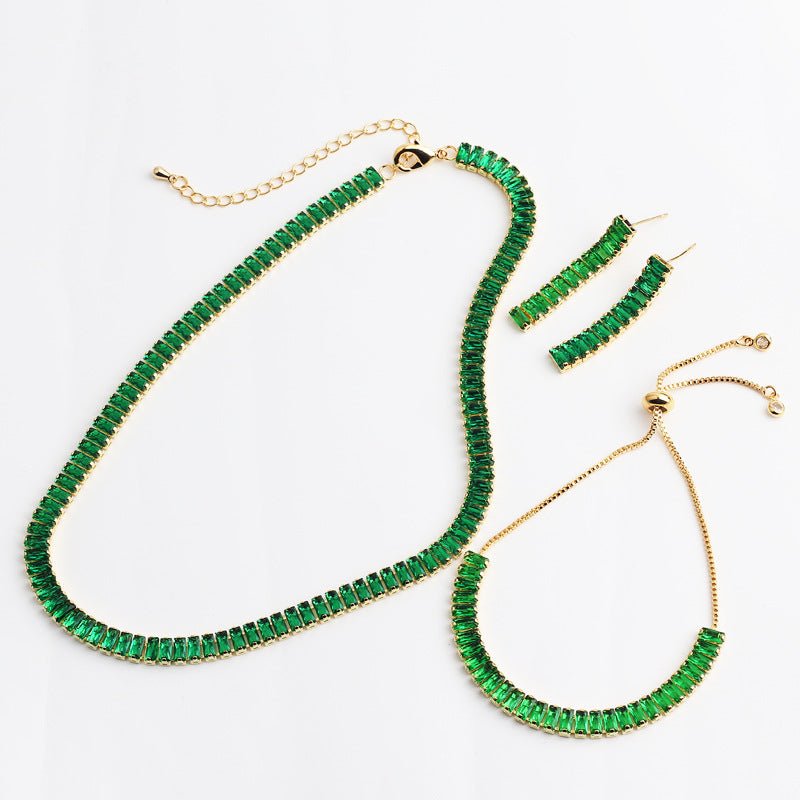 Elegant Emerald Cut Zircon Crystal Necklace Set - Amyris London