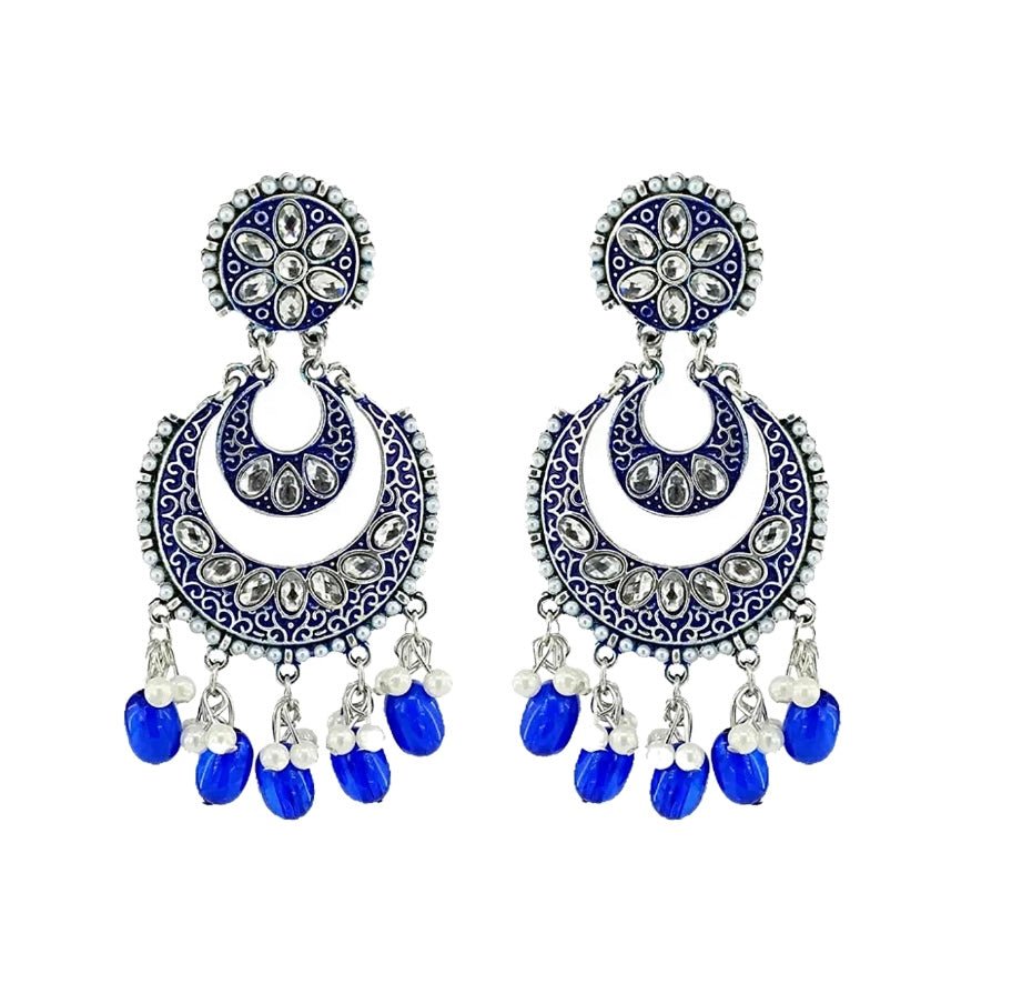 Ethnic Style Bead Crescent Tassel Earrings - Amyris London