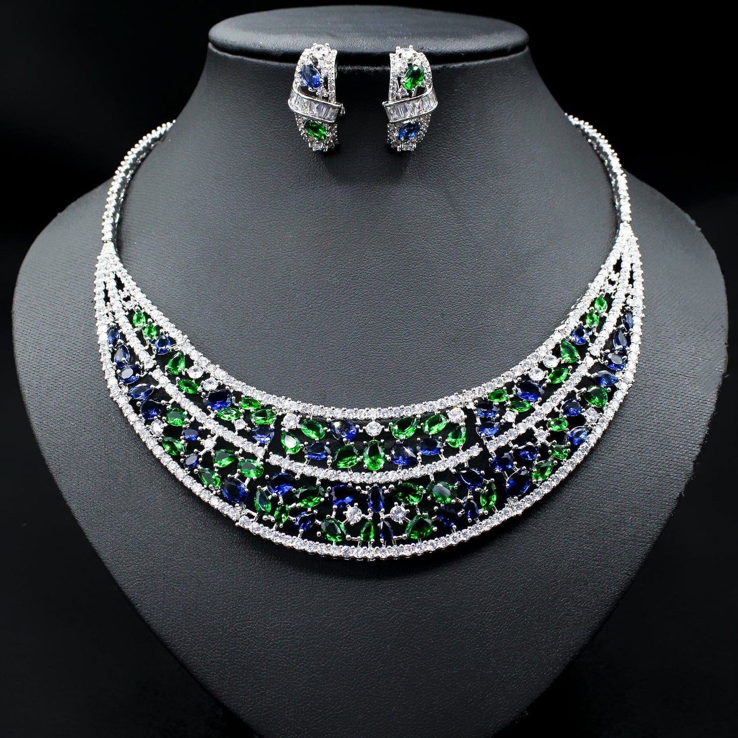 Oversized Bridal Emerald Earrings Necklace Set - Amyris London