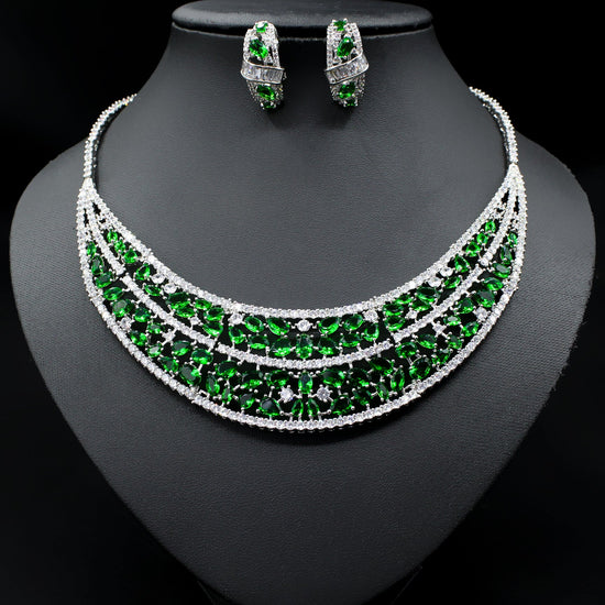 Oversized Bridal Emerald Earrings Necklace Set - Amyris London