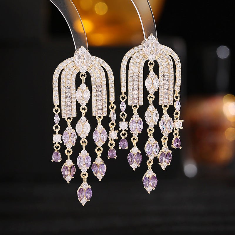 Purple Diamond Chandelier Earrings - Amyris London