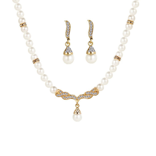 Pearl Earrings And Necklace Set Gold - Amyris London