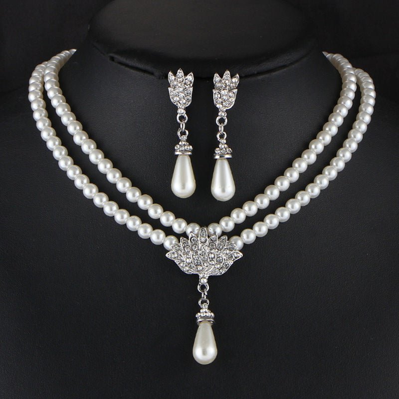 Pearl Pendant Necklace And Earrings Set - Amyris London