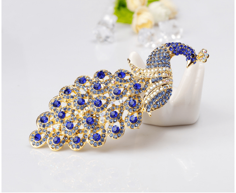 Sapphire Crystal Peacock Brooch - Amyris London