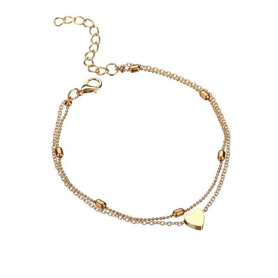 Double Layer Heart Anklet Bracelet Gold-Amyris London