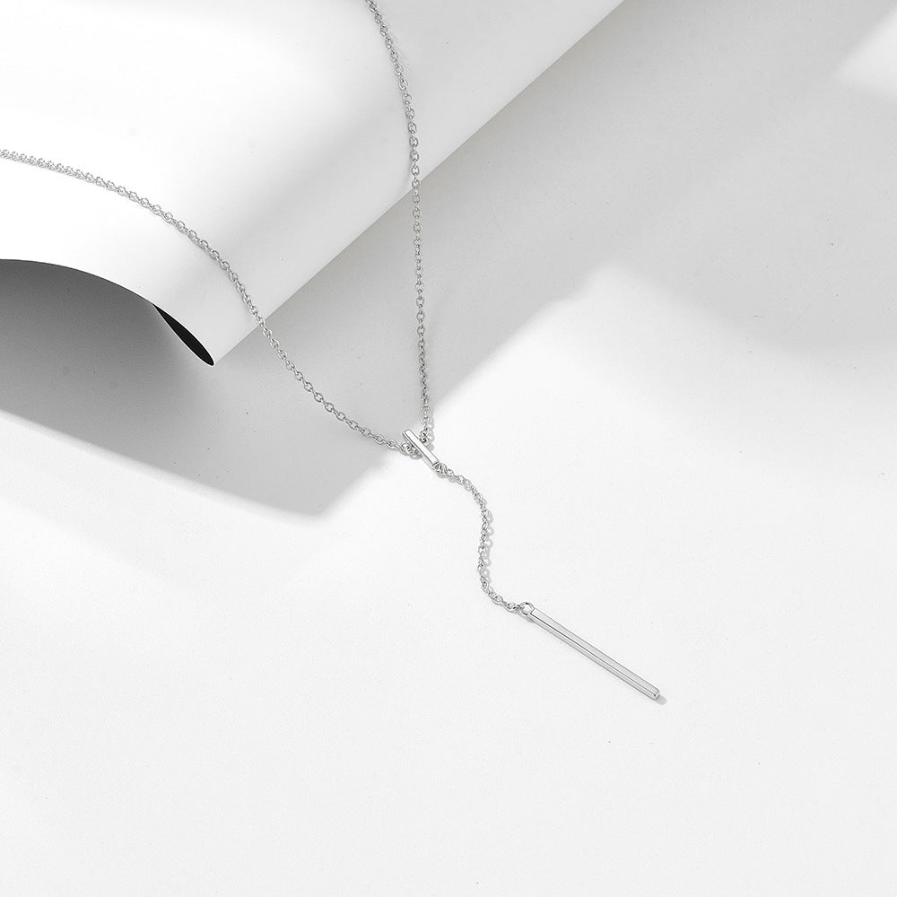 Sterling Silver Bar Pendant Lariat Necklace - Amyris London