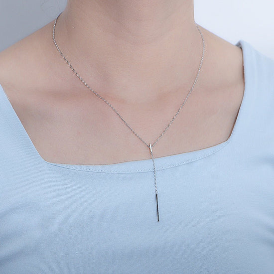 Sterling Silver Bar Pendant Lariat Necklace - Amyris London