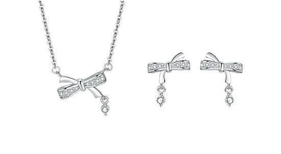 Sterling Silver Bow Necklace And Earrings Set - Amyris London