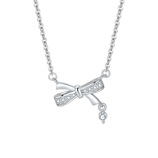 Sterling Silver Bow Necklace And Earrings Set - Amyris London