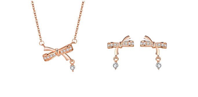 Sterling Silver Bow Necklace And Earrings Set - Amyris London