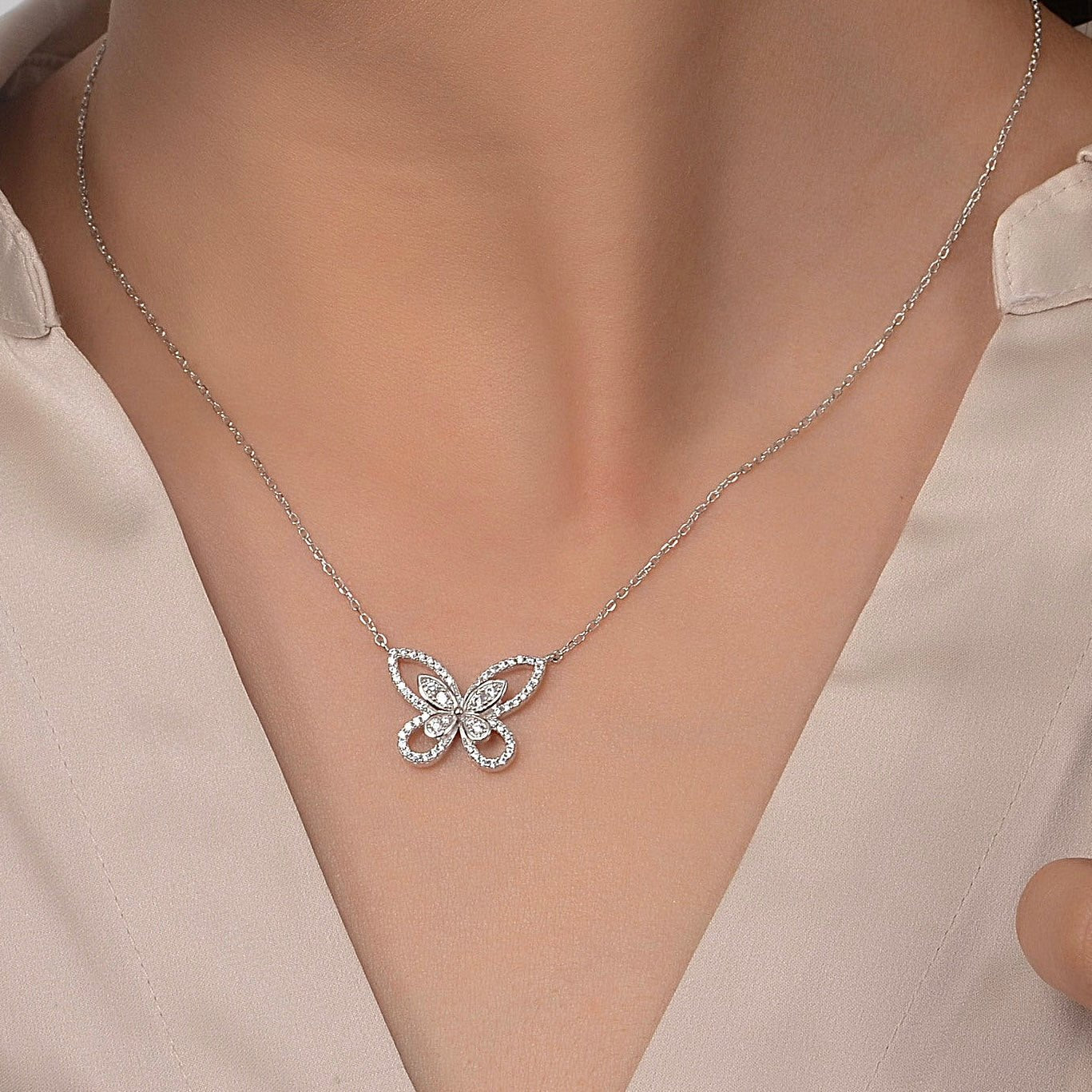 Sterling Silver Butterfly Pendant Necklace - Amyris London