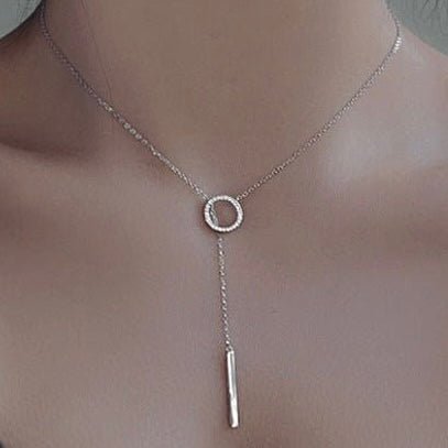 Sterling Silver Diamond Circle Lariat Necklace - Amyris London