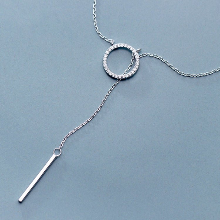 Sterling Silver Diamond Circle Lariat Necklace - Amyris London