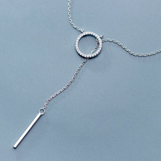 Sterling Silver Diamond Circle Lariat Necklace - Amyris London