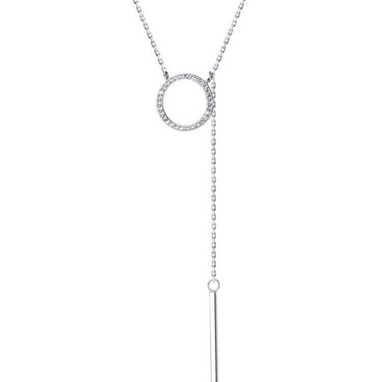 Sterling Silver Diamond Circle Lariat Necklace - Amyris London