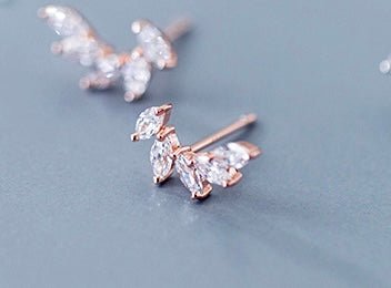 Sterling Silver Diamond Stud Leaf Earrings - Amyris London