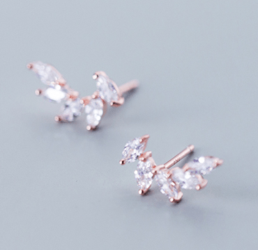 Sterling Silver Diamond Stud Leaf Earrings - Amyris London