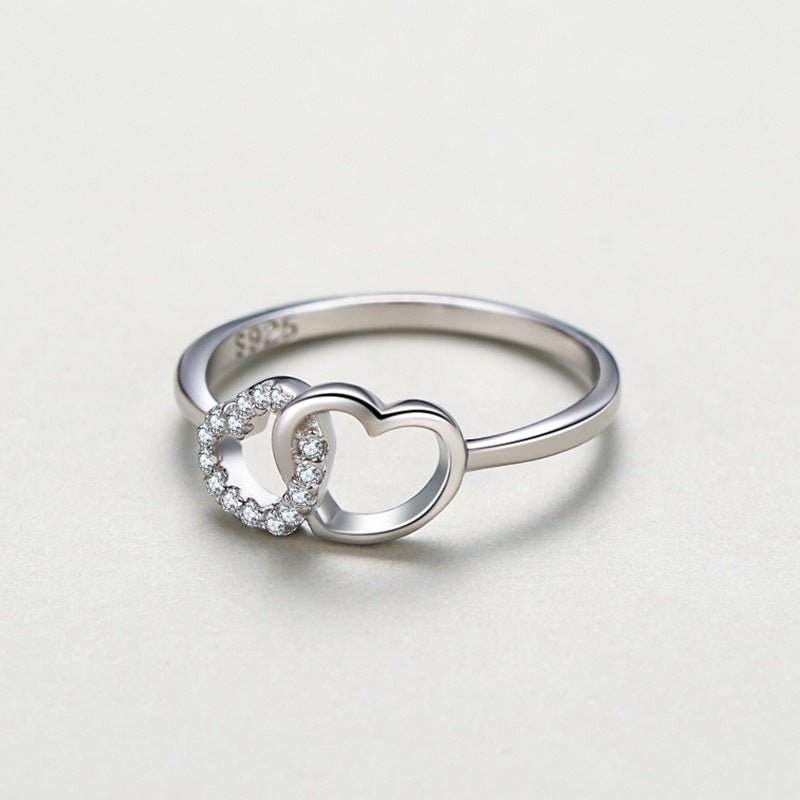 Sterling Silver Double Heart Shaped Ring - Amyris London