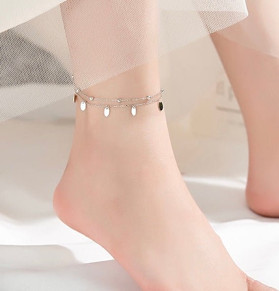 Sterling Silver Double Layered Beads Anklet - Amyris London