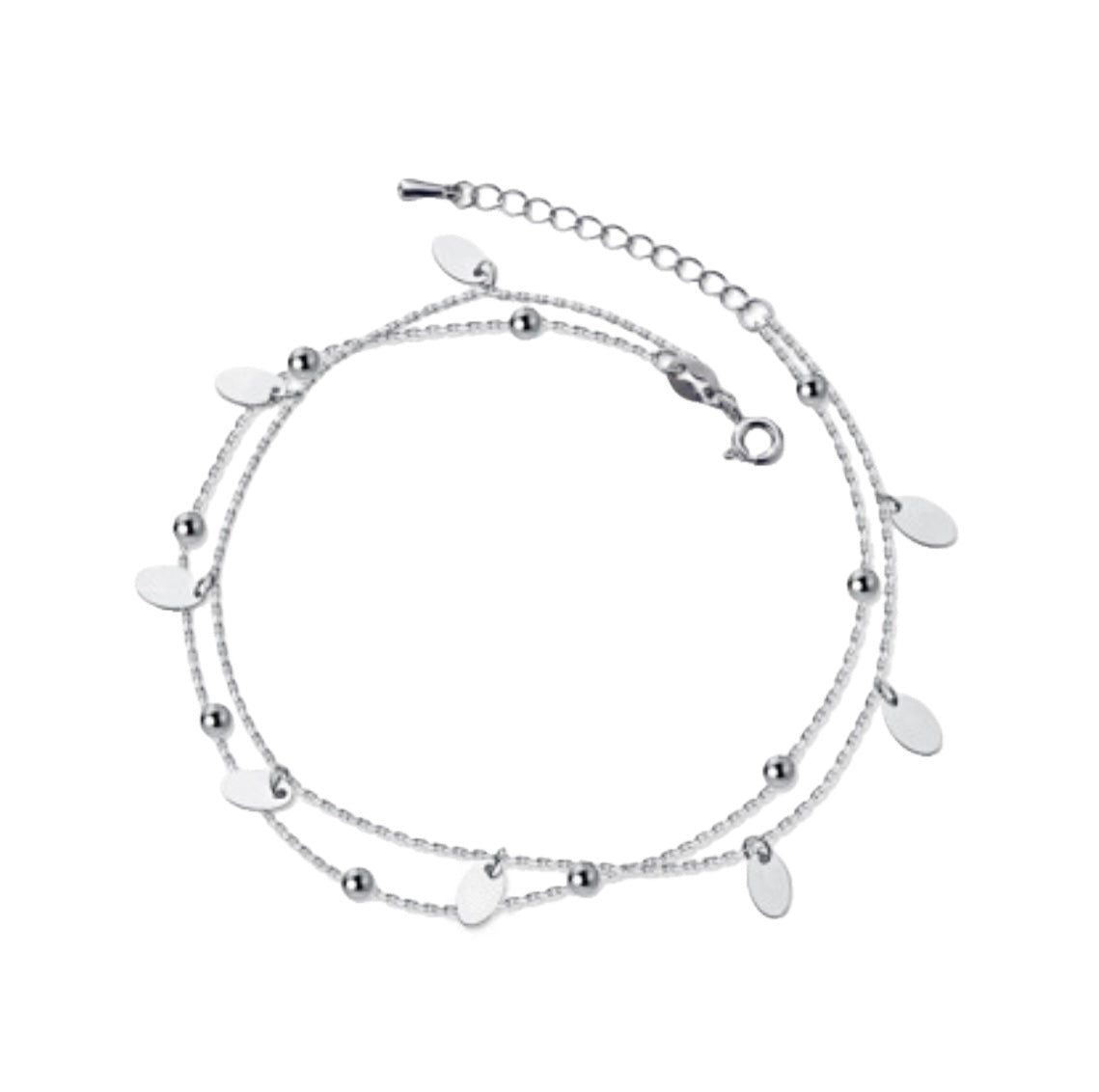 Sterling Silver Double Layered Beads Anklet Silver - Amyris London