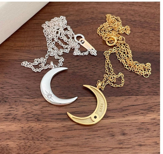 Sterling Silver Gold Crescent Moon Necklace - Amyris London