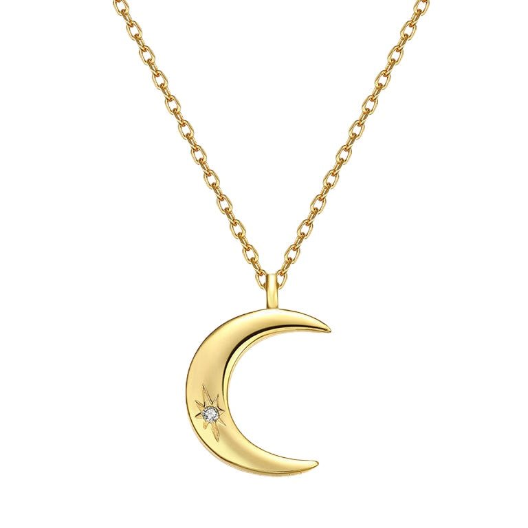 Sterling Silver Gold Crescent Moon Necklace - Amyris London