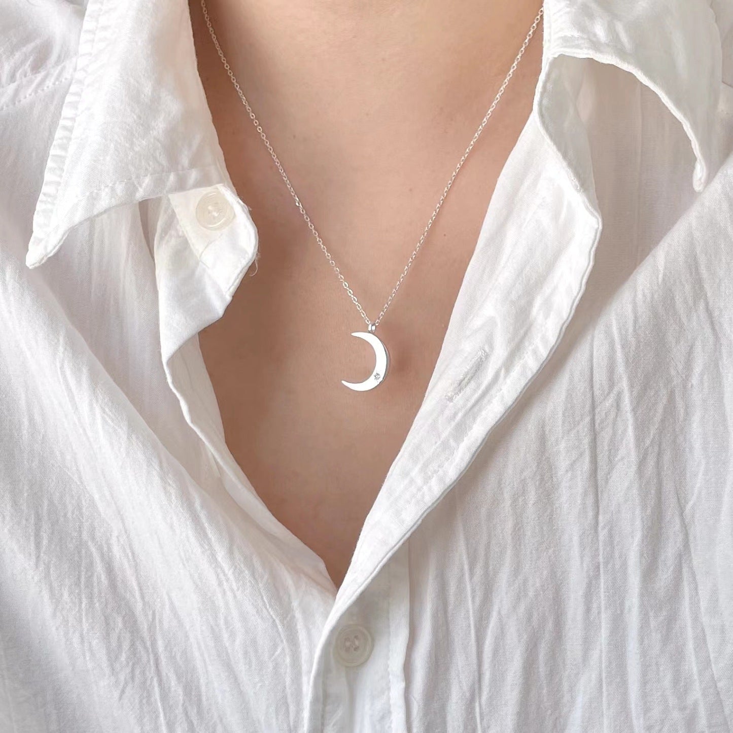 Sterling Silver Gold Crescent Moon Necklace - Amyris London