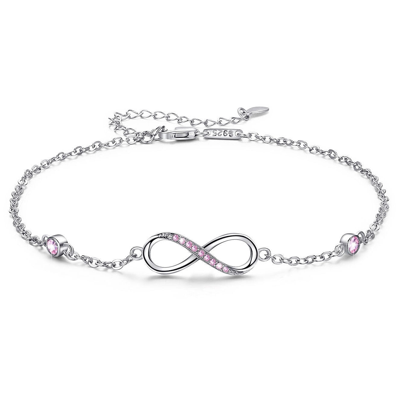 Sterling Silver Infinity Anklet Pink- Amyris London