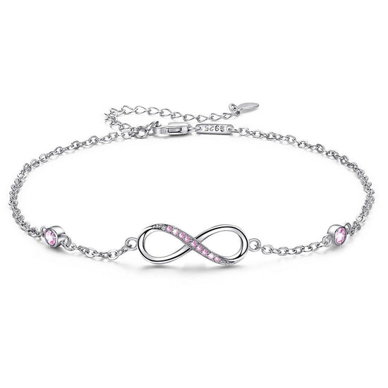 Sterling Silver Infinity Anklet Pink- Amyris London