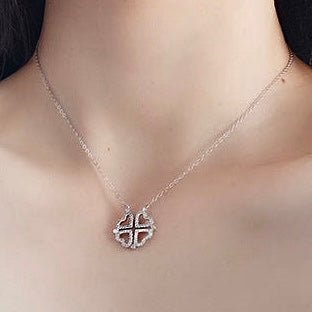 Sterling Silver Magnetic Heart Clover Necklace - Amyris London