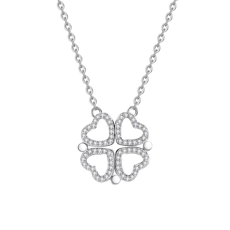 Sterling Silver Magnetic Heart Clover Necklace - Amyris London