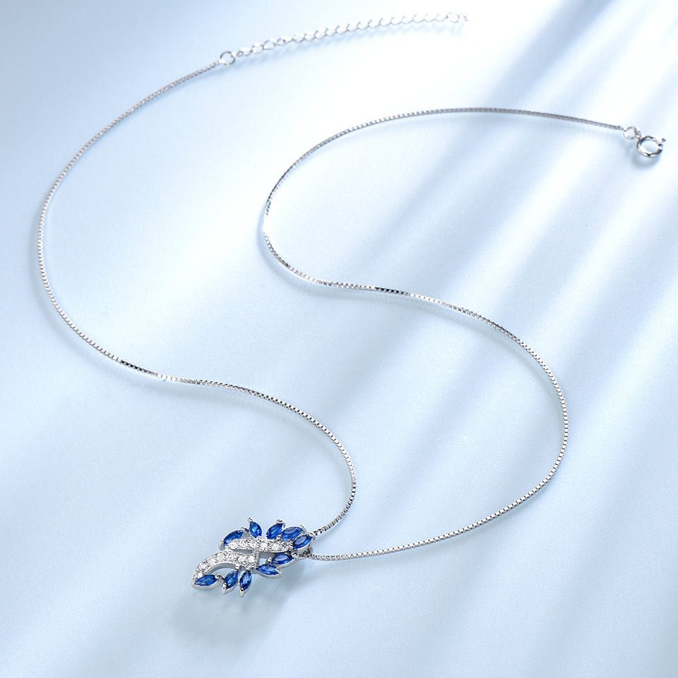 Sterling Silver Sapphire Leaf Pendant Necklace - Amyris London