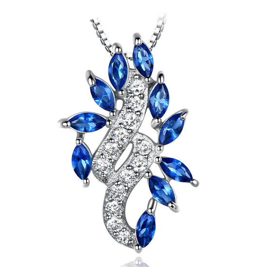 Sterling Silver Sapphire Leaf Pendant Necklace - Amyris London