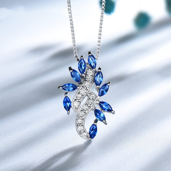 Sterling Silver Sapphire Leaf Pendant Necklace - Amyris London