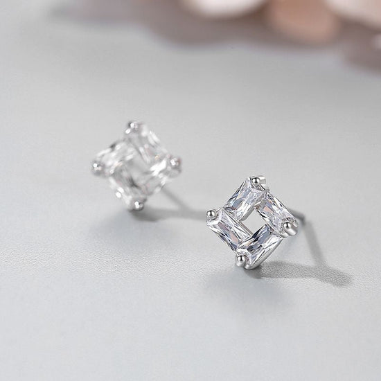 Sterling Silver Square Stud Diamond Earrings - Amyris London