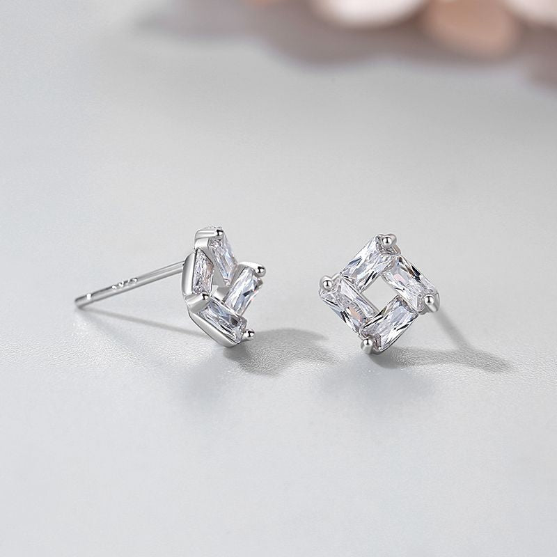 Sterling Silver Square Stud Diamond Earrings - Amyris London