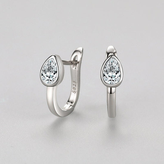 Sterling Silver Teardrop Diamond Huggie Earrings - Amyris London