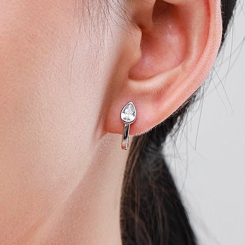 Sterling Silver Teardrop Diamond Huggie Earrings - Amyris London