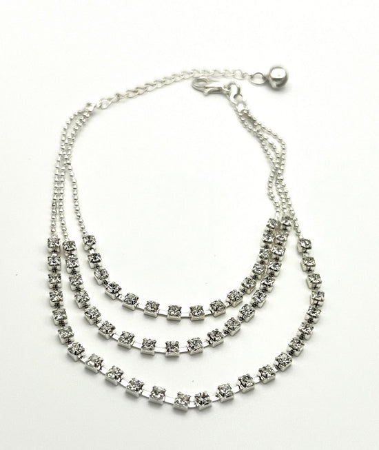 Three Layered Diamante Anklet - Amyris London