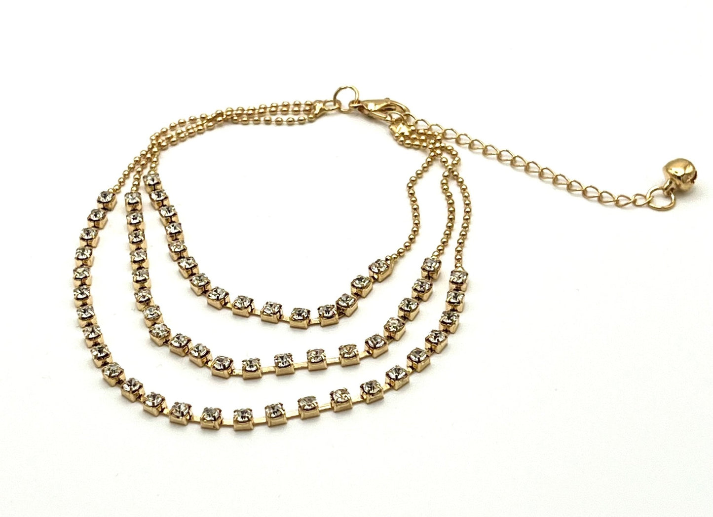 Three Layered Diamond Anklet Gold - Amyris London