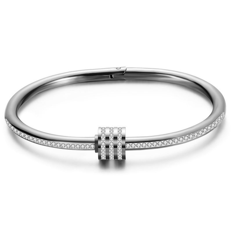 Three Rows Diamond Bangle Bracelets - Amyris London