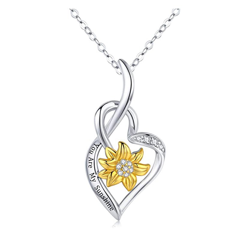 You Are My Sunshine Sunflower Heart Pendant Necklace - Amyris London