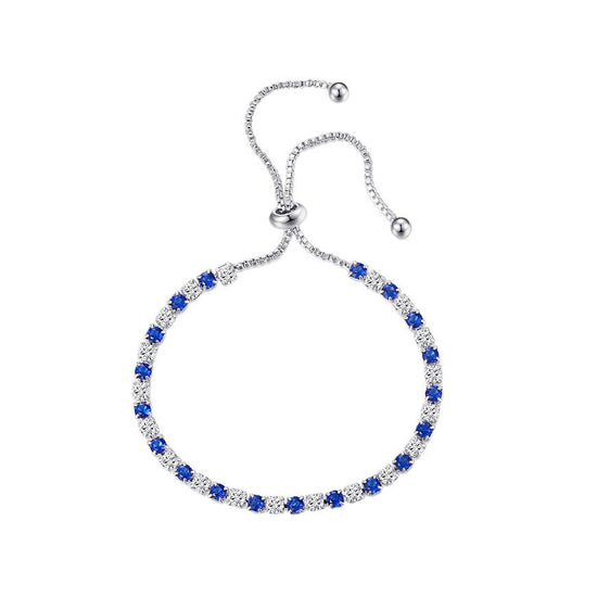 Zirconia Round Stone Pull Bracelet Silver Blue - Amyris London