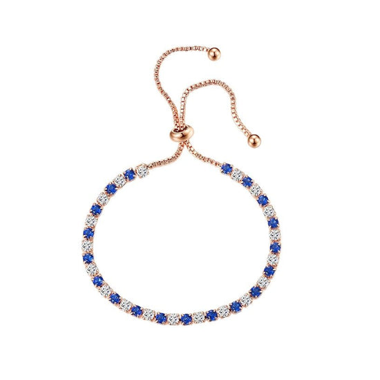 Zirconia Round Stone Pull Bracelet Rose Gold Blue - Amyris London